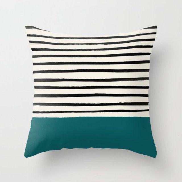 Trend Color Teal Blue Cushion Cover Polyester Geometric Teal Decorative Throw Pillows Covers For Couch Living Room Bedroom Pillow Cover Decorative Pillows Home Decoration Throw Pillowcase 45x45CM