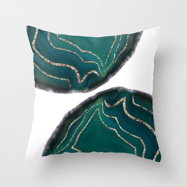 Trend Color Teal Blue Cushion Cover Polyester Geometric Teal Decorative Throw Pillows Covers For Couch Living Room Bedroom Pillow Cover Decorative Pillows Home Decoration Throw Pillowcase 45x45CM