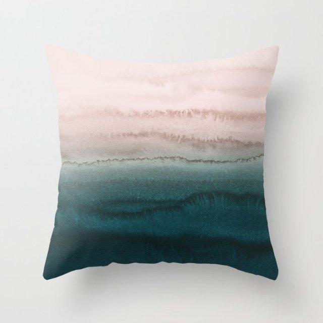 Trend Color Teal Blue Cushion Cover Polyester Geometric Teal Decorative Throw Pillows Covers For Couch Living Room Bedroom Pillow Cover Decorative Pillows Home Decoration Throw Pillowcase 45x45CM