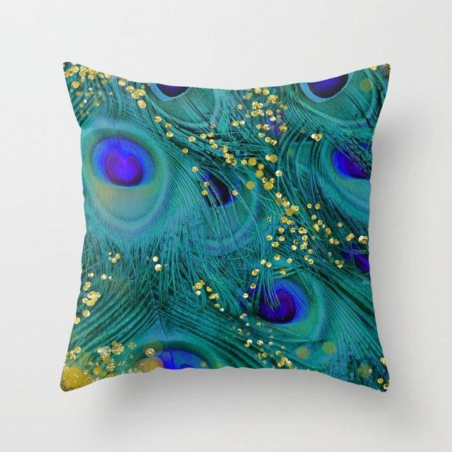 Trend Color Teal Blue Cushion Cover Polyester Geometric Teal Decorative Throw Pillows Covers For Couch Living Room Bedroom Pillow Cover Decorative Pillows Home Decoration Throw Pillowcase 45x45CM