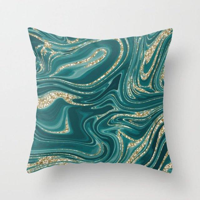 Trend Color Teal Blue Cushion Cover Polyester Geometric Teal Decorative Throw Pillows Covers For Couch Living Room Bedroom Pillow Cover Decorative Pillows Home Decoration Throw Pillowcase 45x45CM