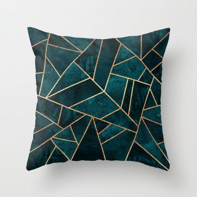 Trend Color Teal Blue Cushion Cover Polyester Geometric Teal Decorative Throw Pillows Covers For Couch Living Room Bedroom Pillow Cover Decorative Pillows Home Decoration Throw Pillowcase 45x45CM