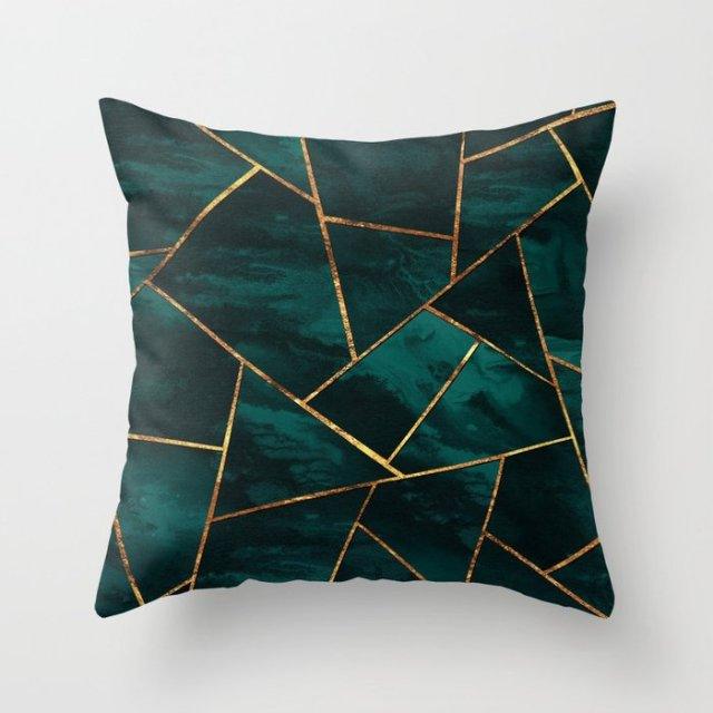 Trend Color Teal Blue Cushion Cover Polyester Geometric Teal Decorative Throw Pillows Covers For Couch Living Room Bedroom Pillow Cover Decorative Pillows Home Decoration Throw Pillowcase 45x45CM
