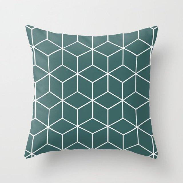Trend Color Teal Blue Cushion Cover Polyester Geometric Teal Decorative Throw Pillows Covers For Couch Living Room Bedroom Pillow Cover Decorative Pillows Home Decoration Throw Pillowcase 45x45CM