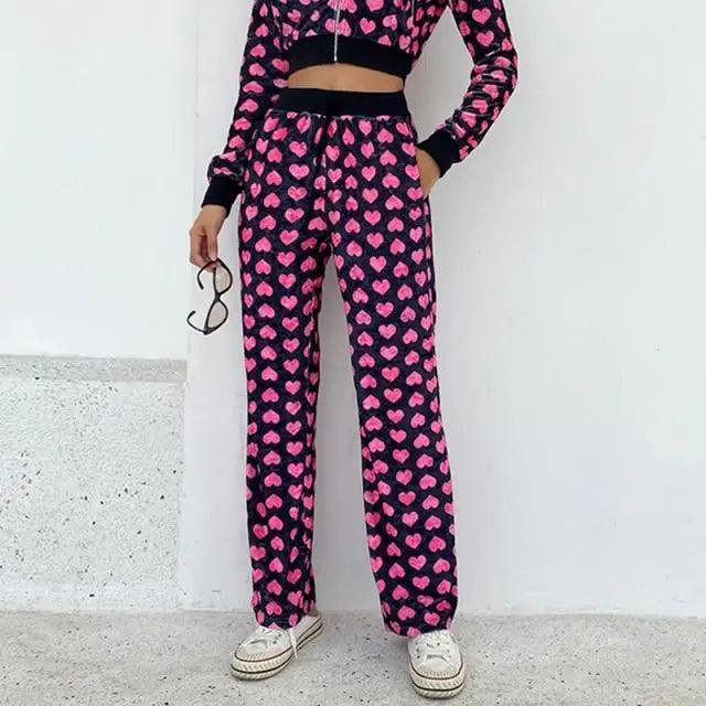 Unique Design Velvet Heart Print Cropped Top Bomber Jacket For Women Autumn Cute Pink Long Sleeve Coats Zipper Winter Overcoat