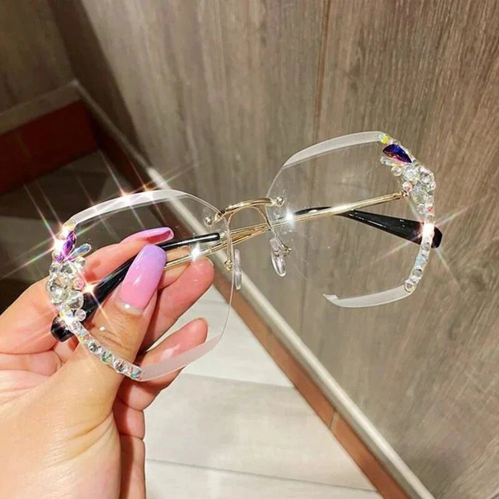 Vintage Rimless Rhinestone Sunglasses | UV Protection Luxury Shades
