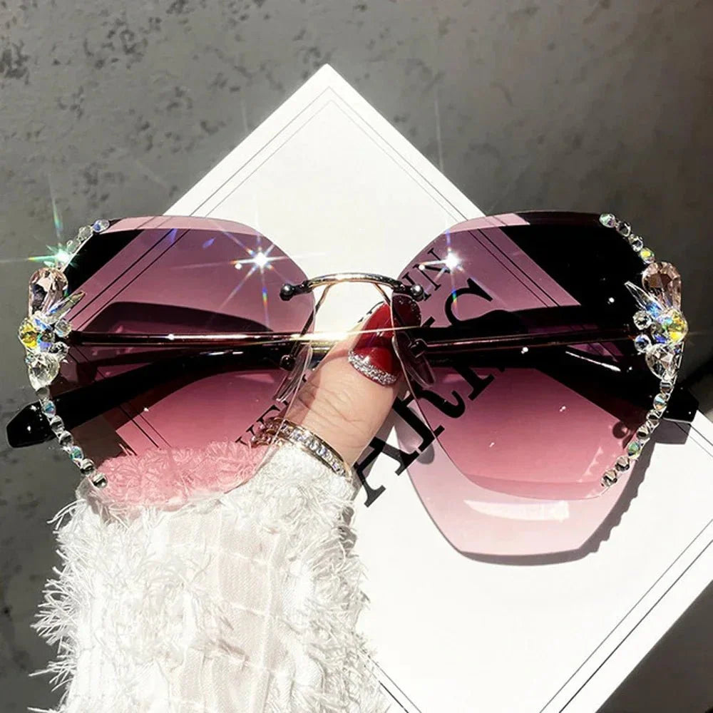 Vintage Rimless Rhinestone Sunglasses | UV Protection Luxury Shades