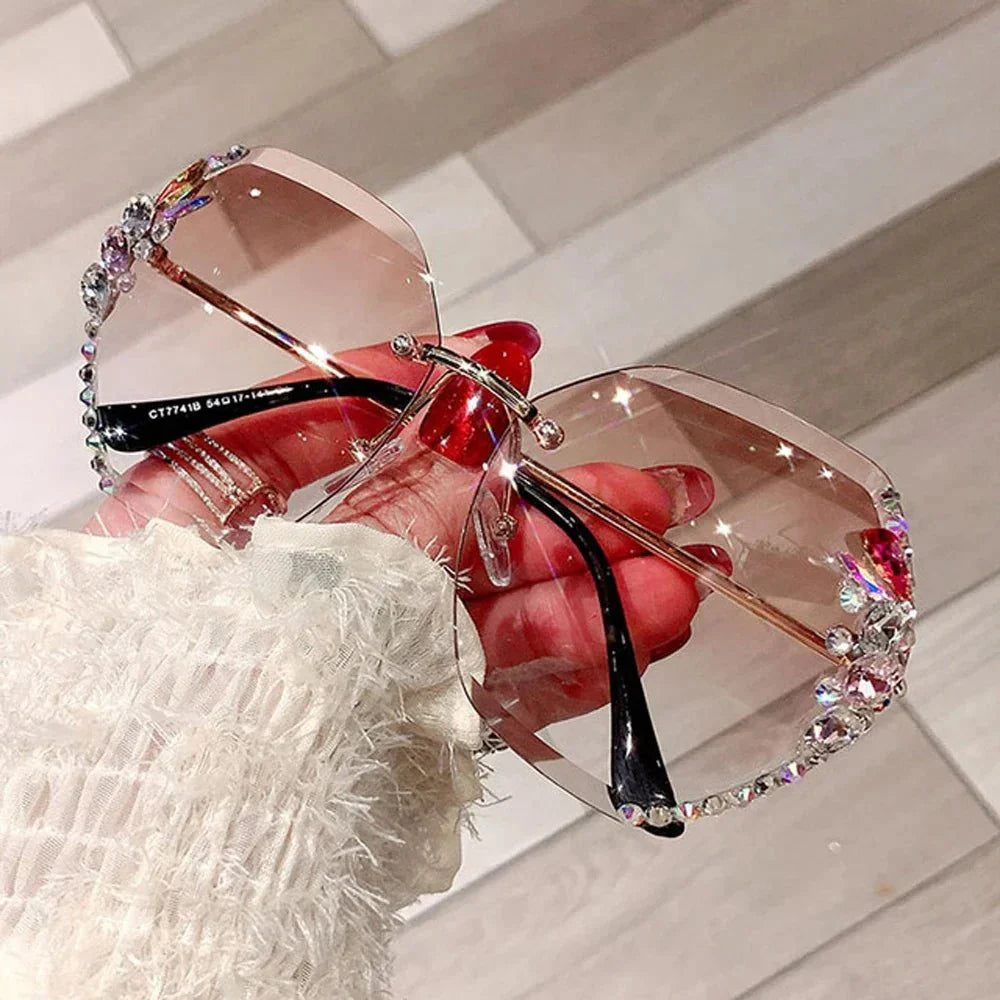Vintage Rimless Rhinestone Sunglasses | UV Protection Luxury Shades