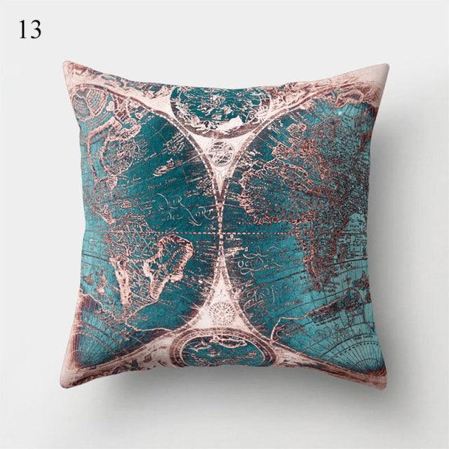 Vintage Art Pillow Print Cushion Cover Sofa Living Room Throw Pillow Covers Blue And Gold Modern Decorative Cushion Covers Charming Decrative Pillowcases