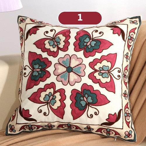 Vintage Embroidery Pillow Case Cushion Cover Ethnic National Handmade Decorative Throw Pillow Cases Covers Embroidery Bohemian Flower Design Couch Pillows Covers for Bed Living Room 45*45CM