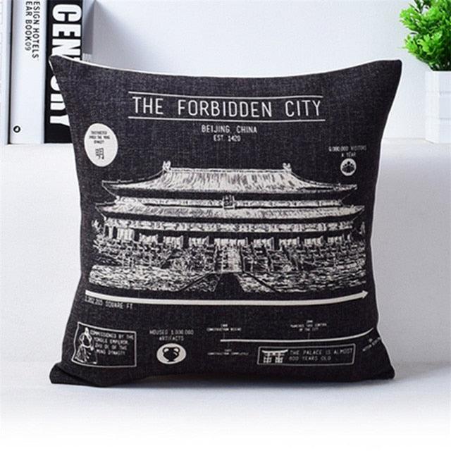 Vintage Style Pillow Covers Camera Newspaper Cushion Cover The Golden Pavilion City Black and Beige Decorative Throw Pillow Old Camera Pillow Cases Cotton Linen Outdoor Indoor Square Cushion Covers for Home Sofa Couch 45X45CM